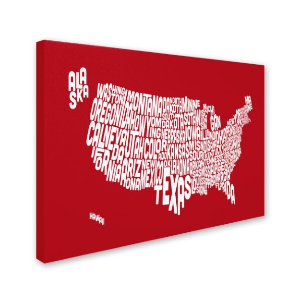 Michael Tompsett 'RED-USA States Text Map' Canvas Art,16x24